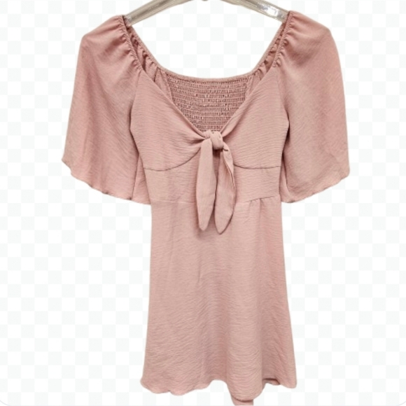 Unbranded Pink Smocked Tie Neck Top Sz Sm - Picture 1 of 8